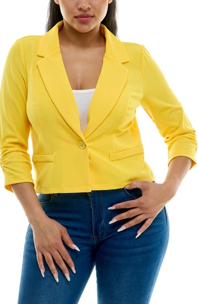 Shop Nina Leonard Cropped Blazer In Bright Yellow