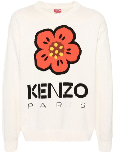 Shop Kenzo Boke Flower Motif Sweater In White