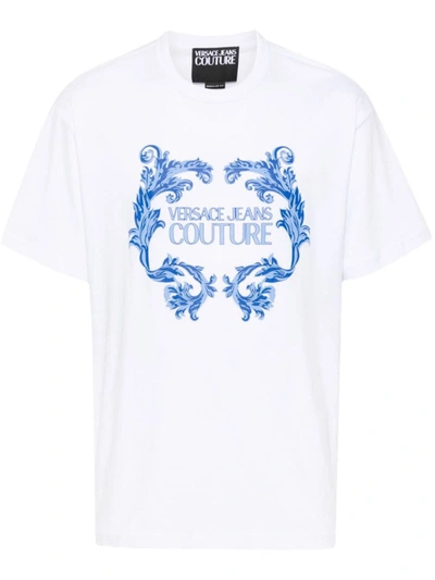 Shop Versace Jeans Couture T-shirt Barocco Print In White