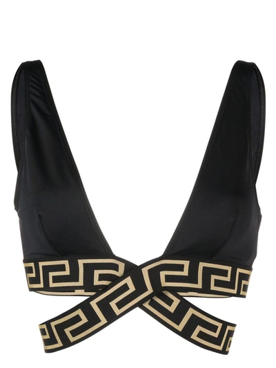 Shop Versace Bikini Top With Greca Detail In Black