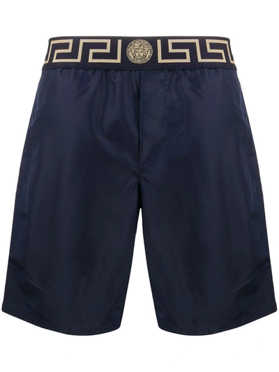Shop Versace Greca Motif Swimsuit In Blu E Oro