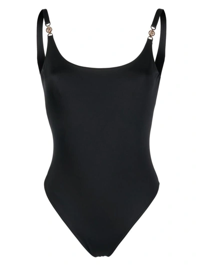 Shop Versace One-piece Swimsuit Greca Detail In Black