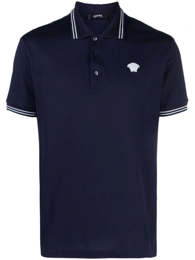 Shop Versace Polo Shirt With Logo In Blue