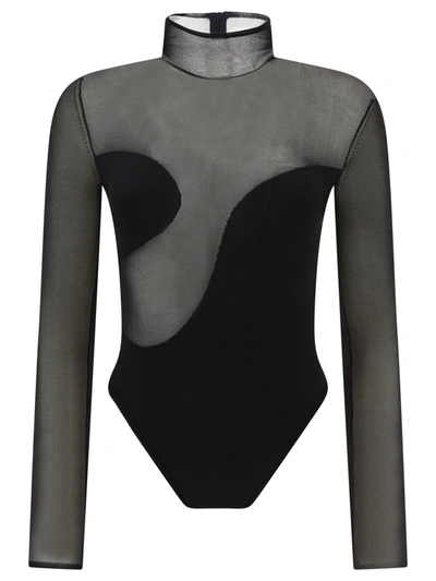 Nensi Dojaka Bodysuit With Asymmetric Line And Sheer Panels