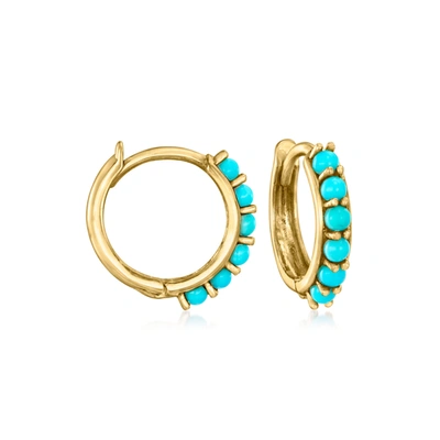 Shop Rs Pure By Ross-simons Turquoise Hoop Earrings In 14kt Yellow Gold In Blue