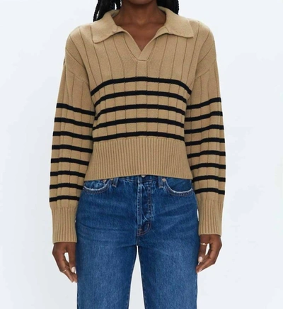 Shop Pistola Arlo Polo Sweater In Tan/noir Stripe In Multi