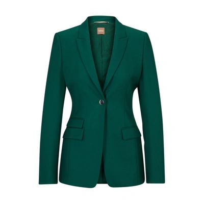 Shop Hugo Boss Slim-fit Jacket In Virgin-wool Twill In Green