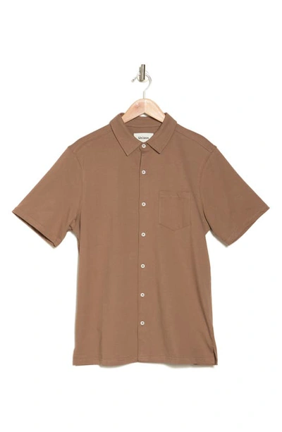 Shop Create Unison Collar Button-down Cotton Shirt In Dark Tan