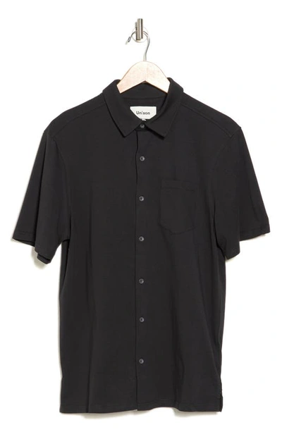Shop Create Unison Collar Button-down Cotton Shirt In Black