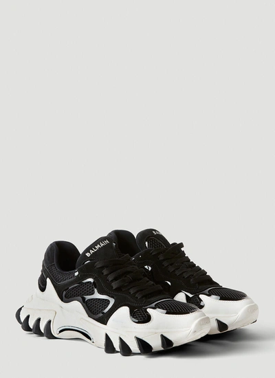 Shop Balmain Men B-east Leather Sneakers In White
