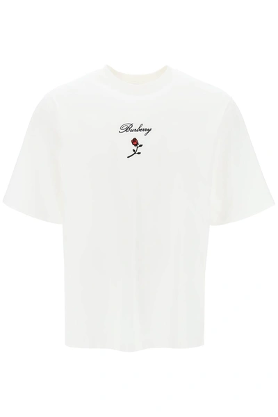 Shop Burberry Loose Fit T-shirt With Rose Men In White