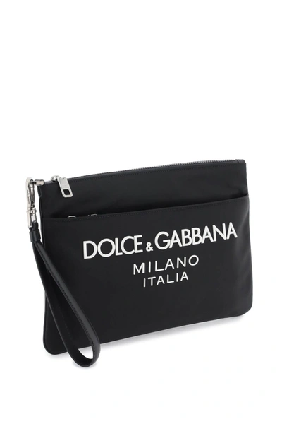 Shop Dolce & Gabbana Nylon Pouch With Rubberized Logo Men In Black