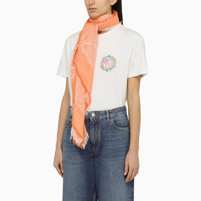 Shop Etro Orange Cotton-blend Scarf Women
