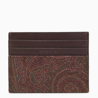 Shop Etro Paisley Card Case In Coated Canvas With Logo Men In Brown