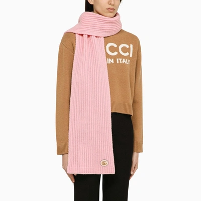 Gucci Pink Cashmere Scarf With Logo Women In Multicolor