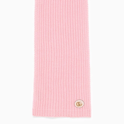 Gucci Pink Cashmere Scarf With Logo Women In Multicolor