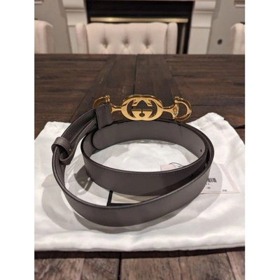 Shop Gucci Women Grey Horsebit - Leather With Interlocking G - Size 75 Belt In Gray