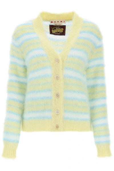 Shop Marni Cardigan In Striped Brushed Mohair Women In Multicolor