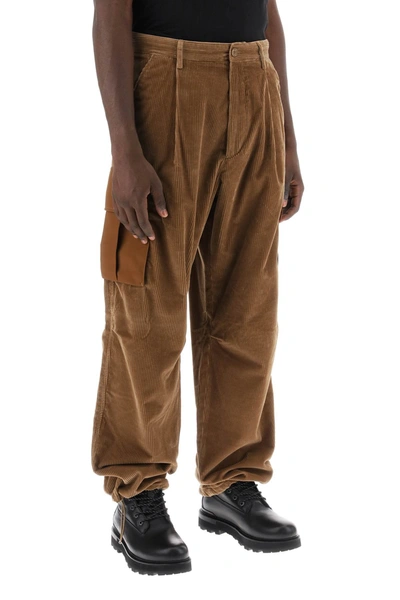 Shop Moncler Corduroy Cargo Pants Men In Brown
