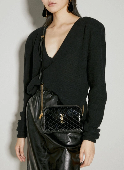 Shop Saint Laurent Women Gaby Zipped Shoulder Bag In Black