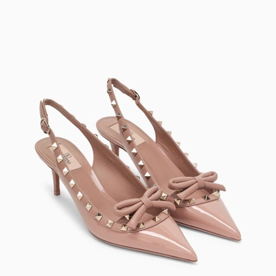 Shop Valentino Garavani Rockstud Bow Slingback In Rose Canelle Patent Leather Women In Pink