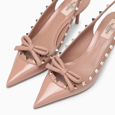 Shop Valentino Garavani Rockstud Bow Slingback In Rose Canelle Patent Leather Women In Pink