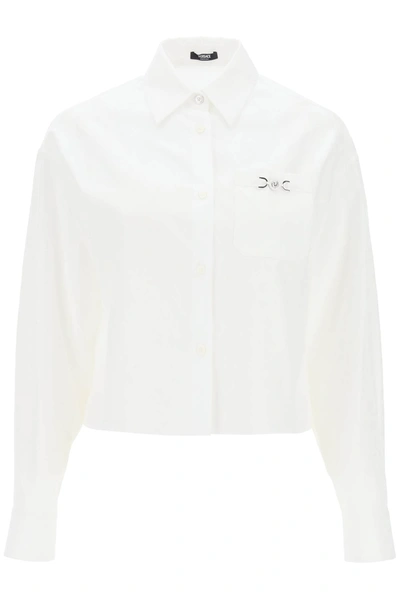 Shop Versace Barocco Cropped Shirt Women In White