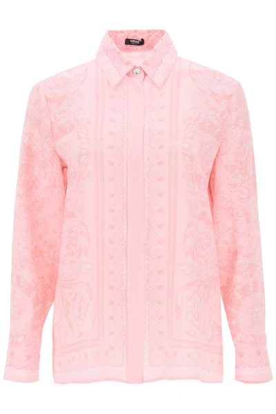 Shop Versace Barocco Shirt In Crepe De Chine Women In Pink