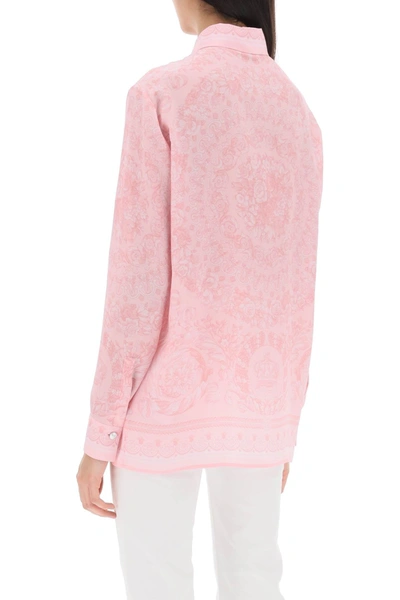 Shop Versace Barocco Shirt In Crepe De Chine Women In Pink