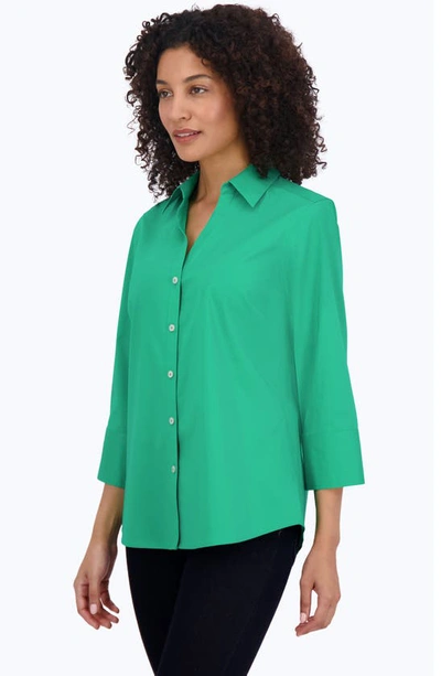 Foxcroft Mary Button-up Blouse In Kelly Green