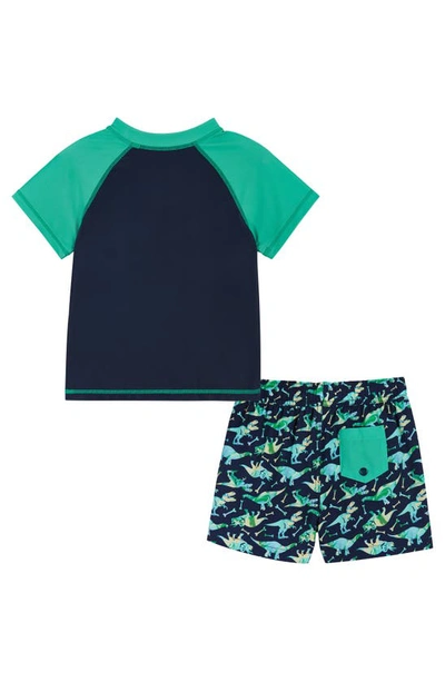 Andy & Evan Infant Boys Dinosaur Graphic Raglan Rash Guard And Board Short In Navy