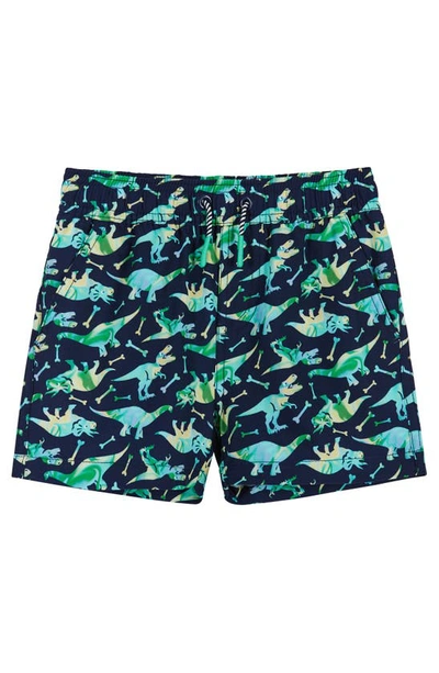 Andy & Evan Infant Boys Dinosaur Graphic Raglan Rash Guard And Board Short In Navy