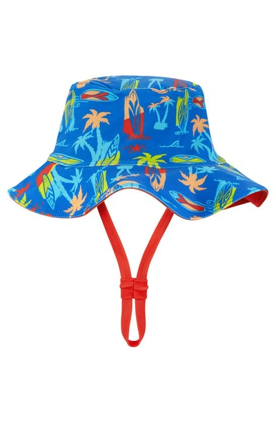 Shop Andy & Evan Surfboard Print One-piece Rashguard Swimsuit & Sun Hat Set In Blue Surf