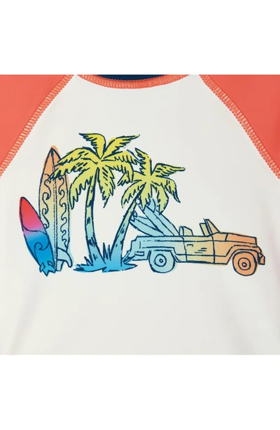 Shop Andy & Evan Surfboard Rashguard T-shirt & Swim Shorts Set In Orange Surf