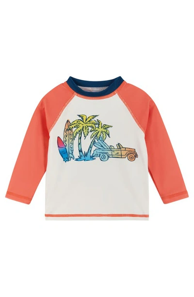 Shop Andy & Evan Surfboard Rashguard T-shirt & Swim Shorts Set In Orange Surf