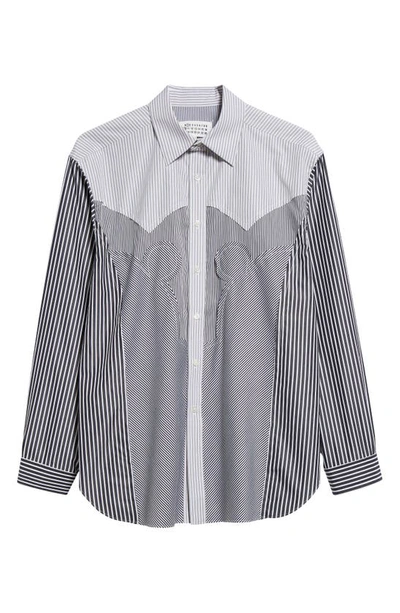 Shop Maison Margiela Mixed Stripe Décortiqué Button-up Shirt In Black White