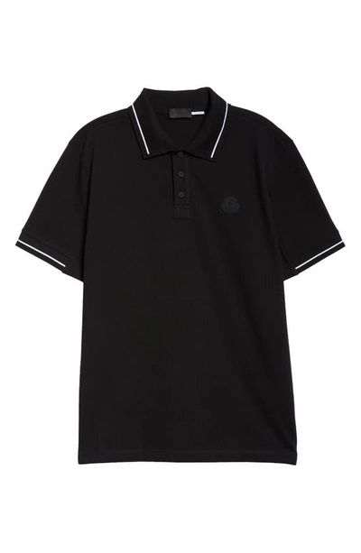 Shop Moncler Tipped Cotton Piqué Knit Polo In Black