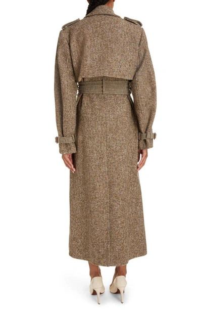 Shop Chloé Belted Wool Blend Tweed Coat In Multicolor Yellow 1