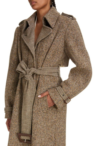 Shop Chloé Belted Wool Blend Tweed Coat In Multicolor Yellow 1