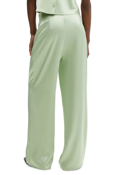 Shop Mango Satin Wide Leg Pants In Pastel Green