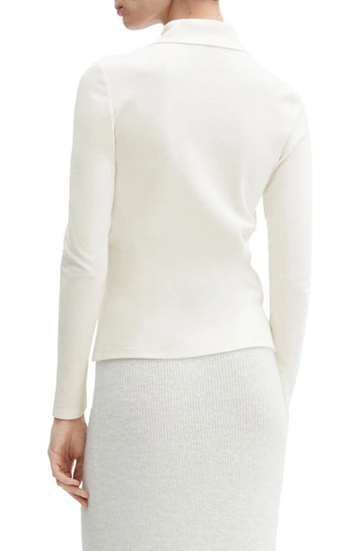 Shop Mango Knit Cotton Blend Button-up Shirt In Off White