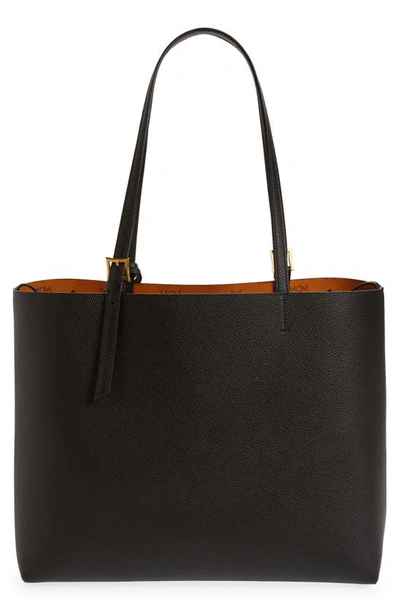 Shop Mcm Medium Lauretos Reversible Leather Shopper Bag In Black