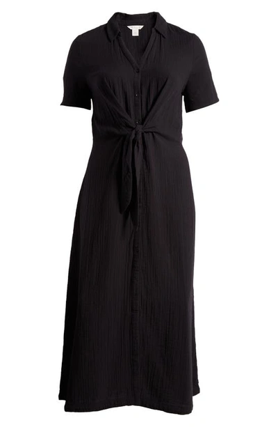 Shop Caslon Tie Front Cotton Gauze Maxi Dress In Black