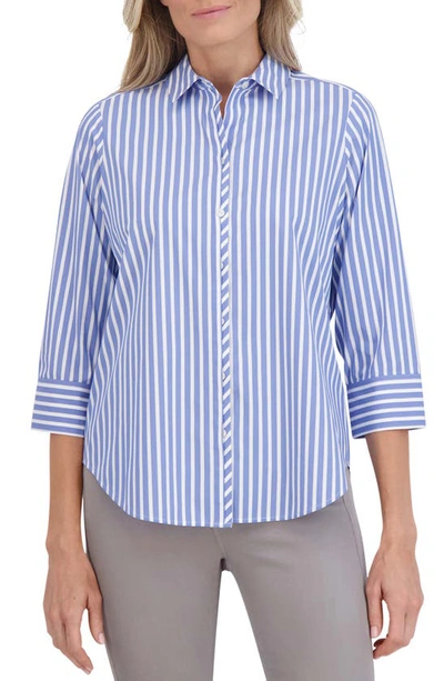 Shop Foxcroft Charlie Stripe Button-up Shirt In Periwinkle