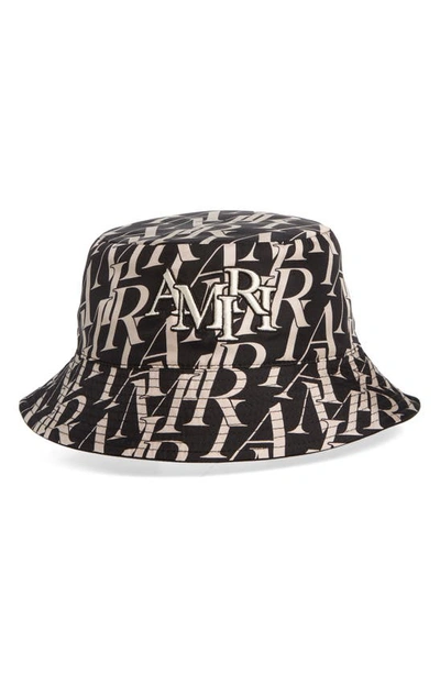 Shop Amiri Repeat Logo Reversible Silk Twill Bucket Hat In Black