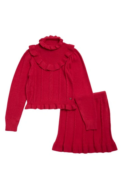 Shop Bcbg Kids' Cable Knit Sweater & Skirt Set In Cranberry