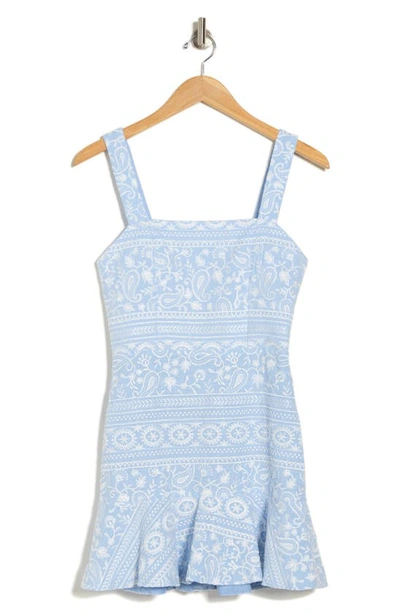Shop Alice And Olivia Kaidra Embroidered Square Neck Dress In Chambray/ White