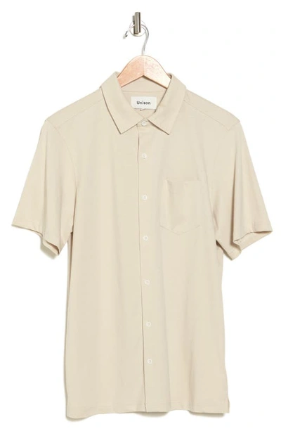 Shop Create Unison Collar Button-down Cotton Shirt In Lt Grey
