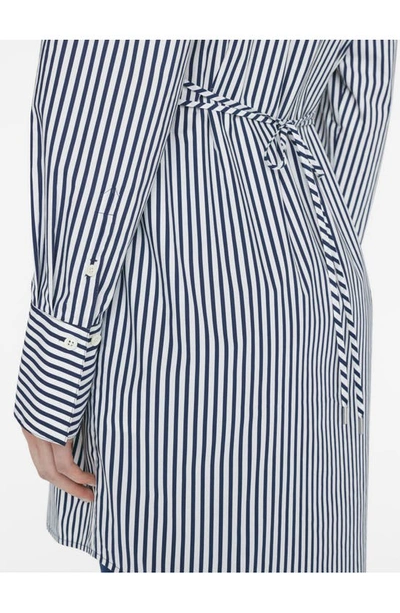 Shop Frame Stripe Tie Waist Long Sleeve Organic Cotton Shirtdress In Blue/white
