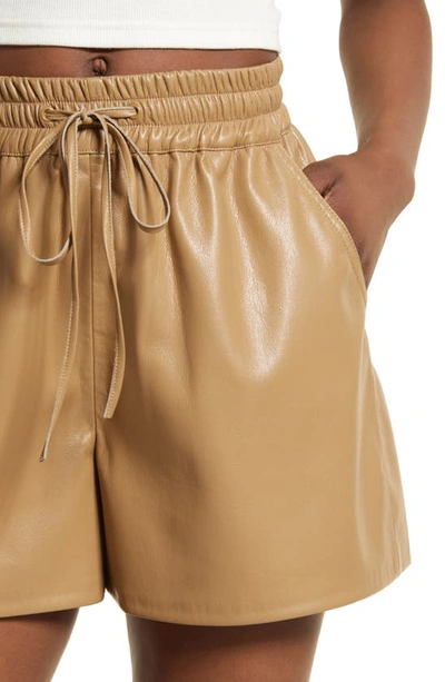 Shop Good American Better Than Faux Leather Drawstring Shorts In Warm Caramel003
